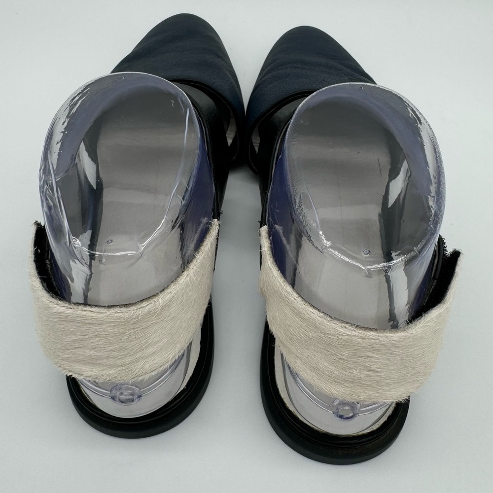 Camper Isadora Blue Black Leather White Calf Hair Cutout Flats Size EU 37/US 7 - Picture 6 of 15